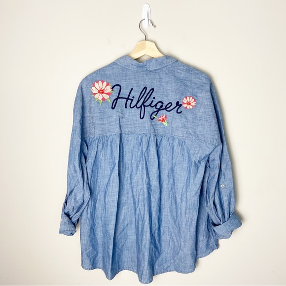Tommy Hilfiger Floral Embroidered Denim Button Down Shirt - Picture 1 of 7